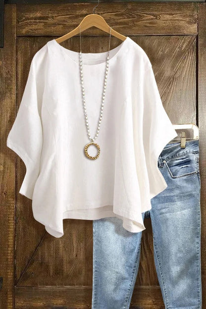 ✨Women's Cotton Tops Solid Color Batwing Short Sleeve Oversized T-Shirt