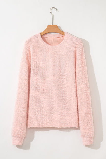 Threaded Pear Ivy Fuzzy Ribbed Texture Long Sleeve Top