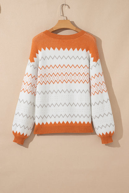 Threaded Pear Daphne Zigzag Knitted Pullover Sweater