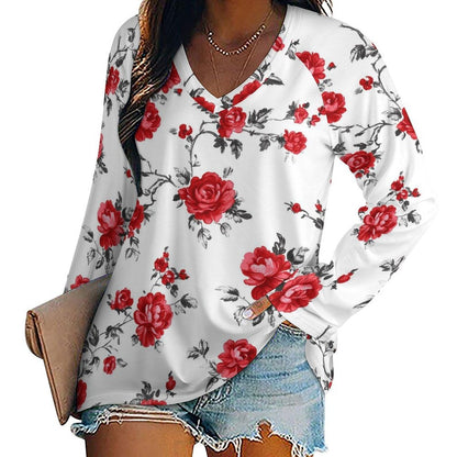 Colores de Mexico Red Rose Floral Long Sleeve Top