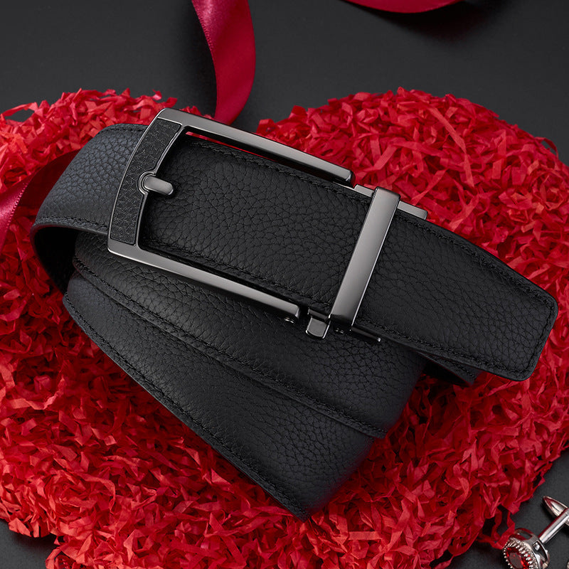 Men’s Lychee Grain Leather Belt | High-Sense Automatic Buckle Casual Waistband | Trendy Minimalist Professional All-Match Belt | Luxury-Label Statuesque Men’s Accessory | 2026 High-Fashion Radiant Urban Essential