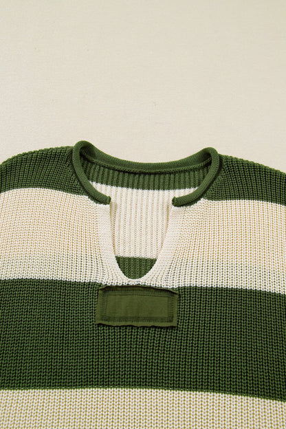 Threaded Pear Violet Stripe Colorblock Notched PLUS Sweater
