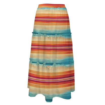Baha Ranch Colores De Mexico Southwest Serape Tiered Prairie Maxi Skirt