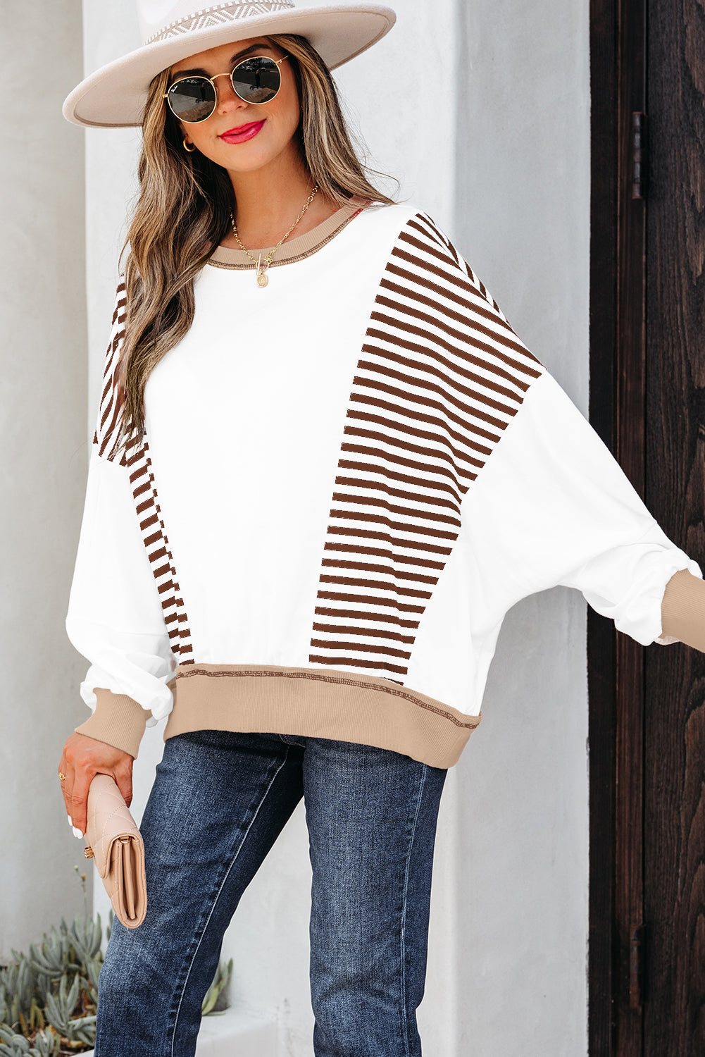 Threaded Pear Zyla Contrast Stitching Oversize Sweatshirt