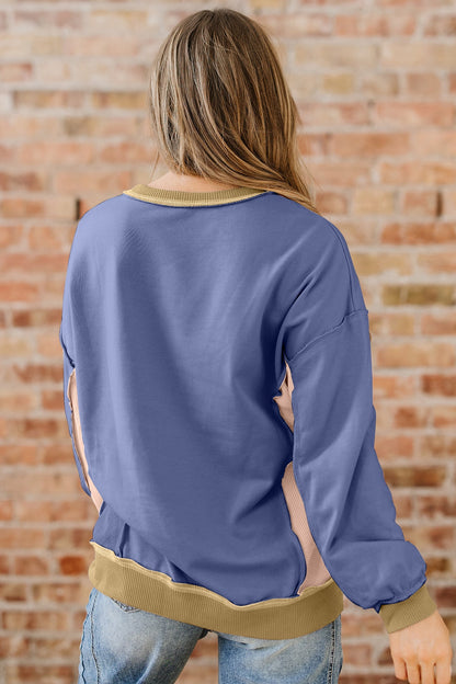 Threaded Pear Alaina Waffle Patchwork Oversize Sweatshirt