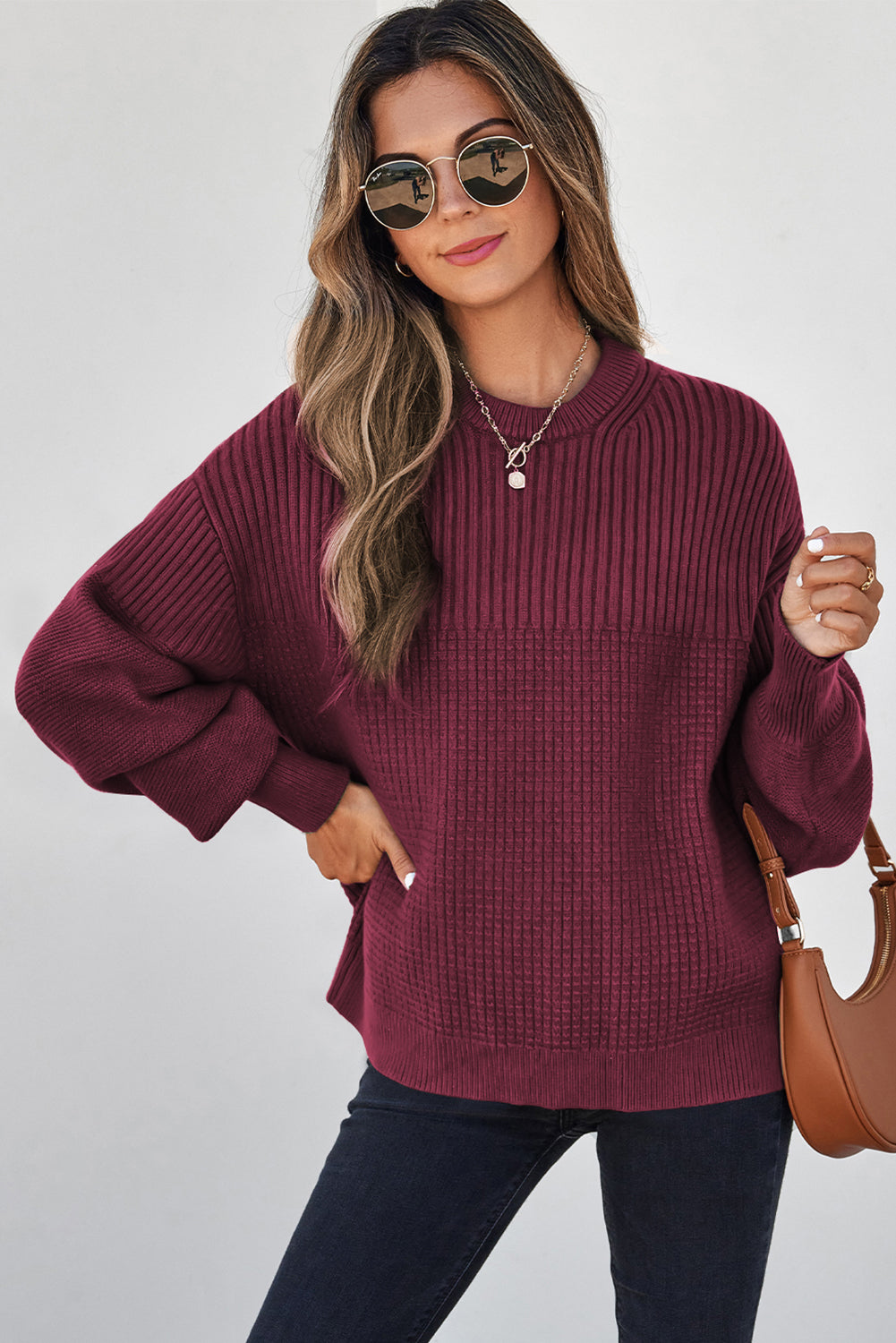 Threaded Pear Julietta Mixed Textured Knitted Sweater