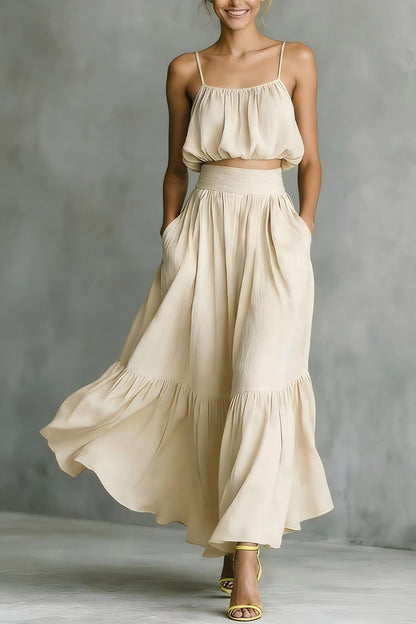 Women’s Two-Piece High-Waist Flared Skirt Set | Elegant Matching Crop Top & Skirt Duo | Luxury Structured Flared Midi Set | Trendy High-Fashion Co-ord Set for Women | 2026 Chic Professional & Social Skirt Suit