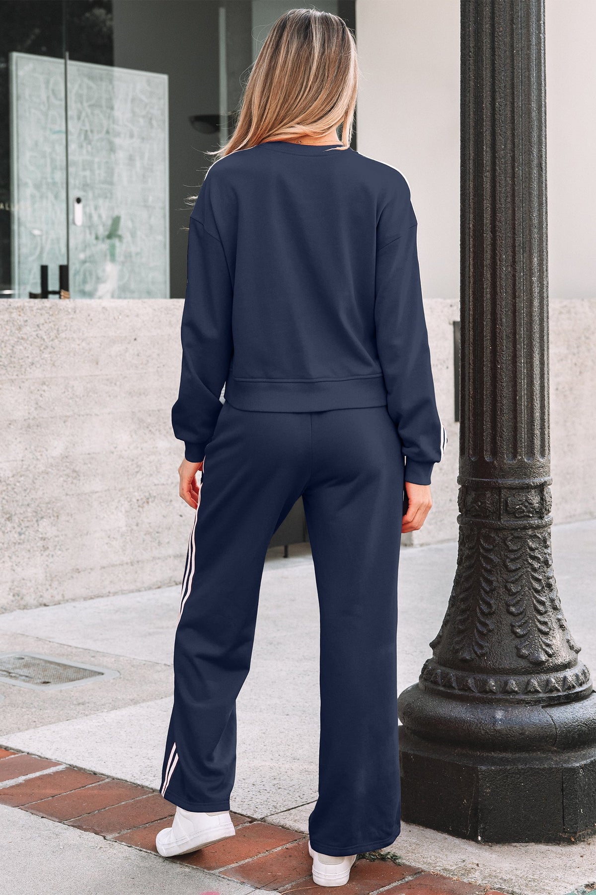 Threaded Pear Hana Striped Detail Crewneck Pullover