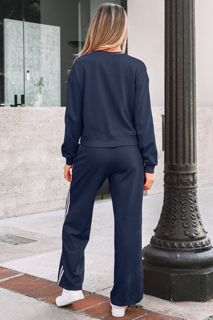 Threaded Pear Hana Striped Detail Crewneck Pullover
