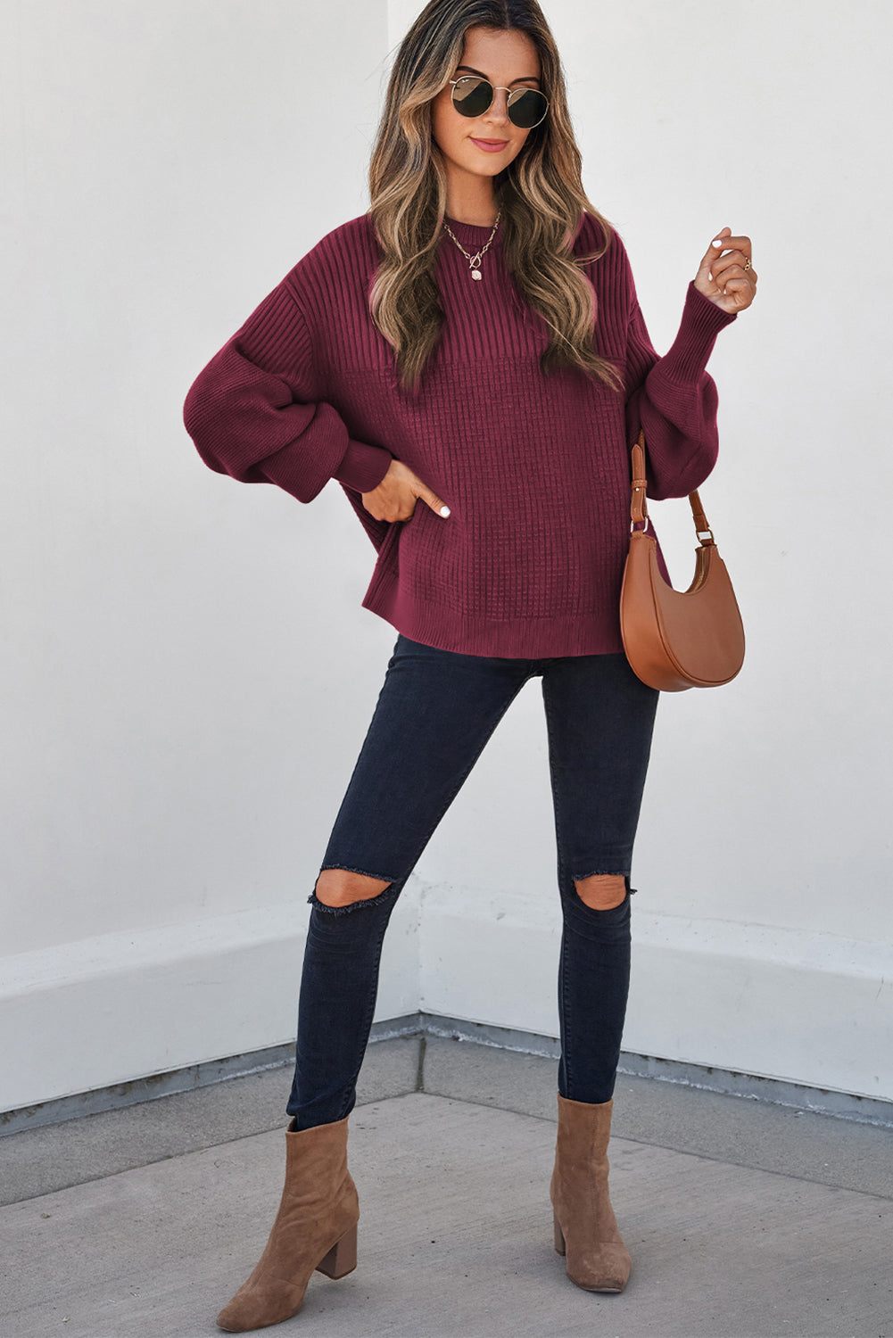 Threaded Pear Julietta Mixed Textured Knitted Sweater