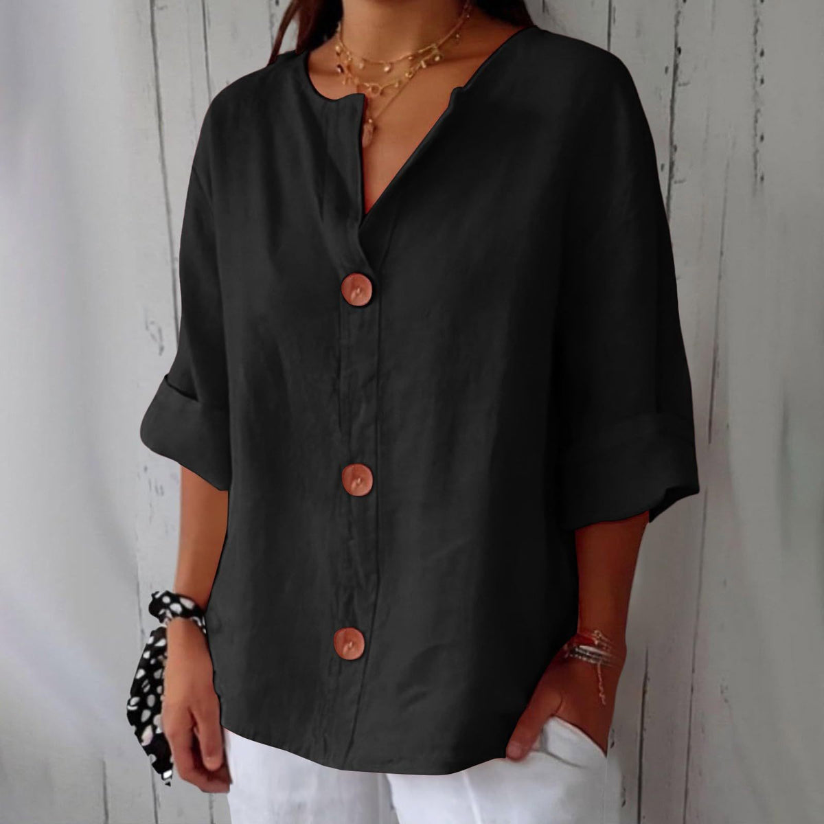 Women’s V-Neck Pullover Shirt | Casual Long-Sleeved Fashion Top | Elegant Loose-Fit Daily Blouse | Trendy Minimalist V-Neck Pullover for Ladies | 2026 High-Fashion Lightweight Autumn/Spring Top