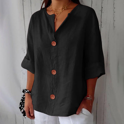 Women’s V-Neck Pullover Shirt | Casual Long-Sleeved Fashion Top | Elegant Loose-Fit Daily Blouse | Trendy Minimalist V-Neck Pullover for Ladies | 2026 High-Fashion Lightweight Autumn/Spring Top