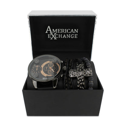 American Exchange Black and Bronze Mens Watch With Bracelets 6471