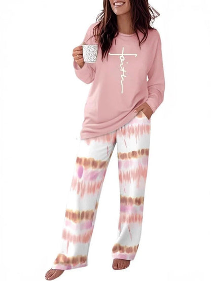 Casual Striped Print Two-Piece Set | Crew Neck Short Sleeve Top & Wide-Leg Pants Trouser Suit | Versatile Summer Loungewear & Streetwear Set for Women