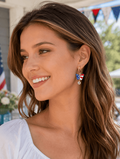 American Flag Butterfly Huggie Earrings for Women, Patriotic Red White Blue Jewelry