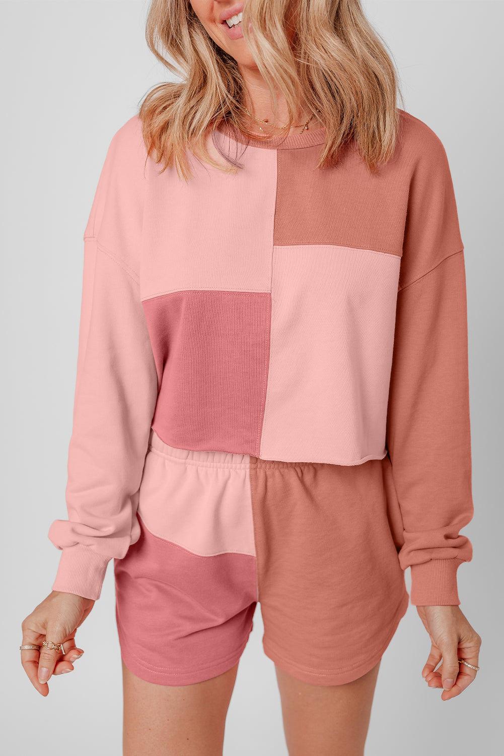 Threaded Pear Saige Patchwork Long Sleeve Shorts