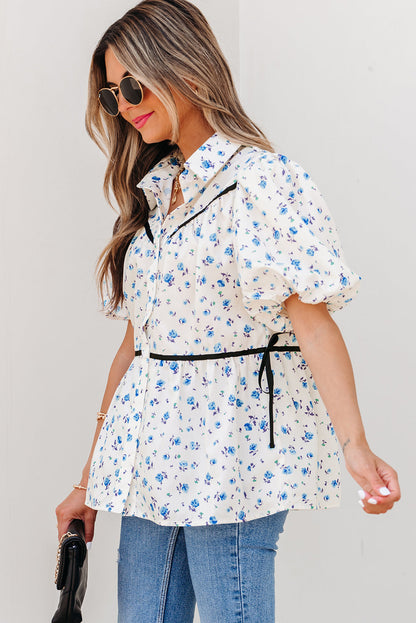 Threaded Pear Lyanna Floral Puff Short Sleeve Top