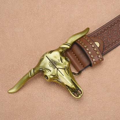 Cowhide Leather Belt For Men With Embossed Rivets