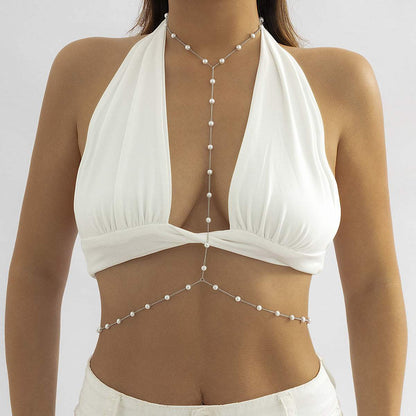 Pearl & Silvertone Neck-To-Waist Chain