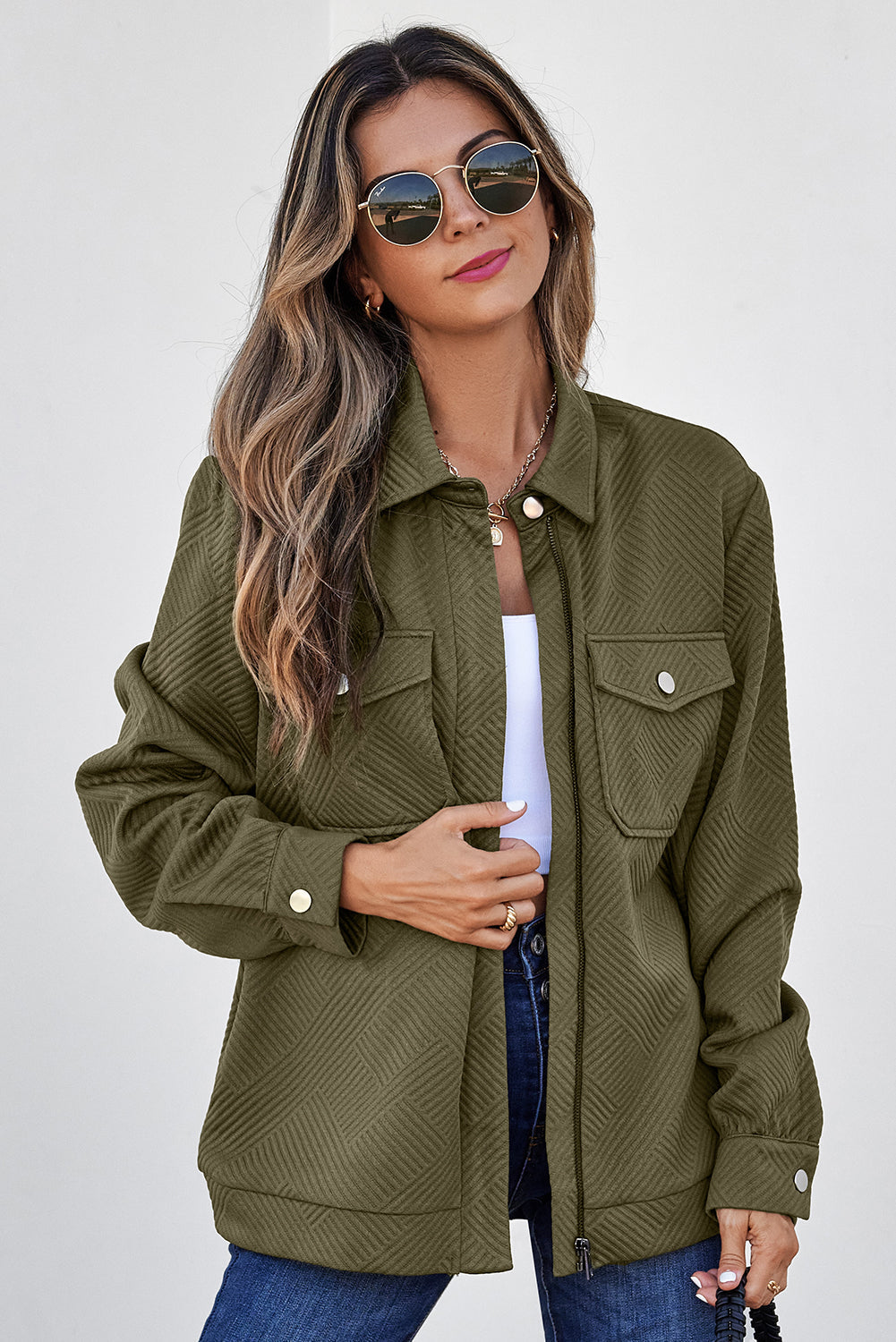 Threaded Pear Remi Zip Up Flap Shirt
