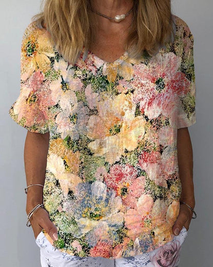 Artistic Retro Digital Print Pullover Top – Women’s Chinese Style