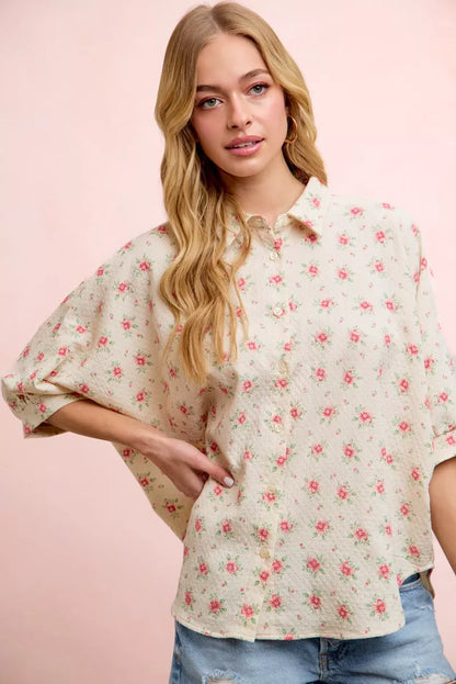 BiBi Flower Printed Short Dolman Blouse Top