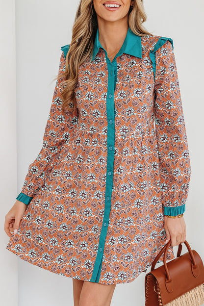Threaded Pear Alia Floral Contrast Collared Shirt