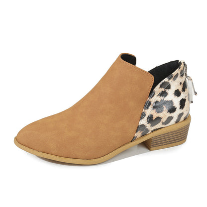Women’s Fashion Leopard Print Ankle Boots | Pointed Toe Chunky High Heel Booties | Trendy Animal Print Back-Zipper Shoes | Wild & Elegant Statement Boots