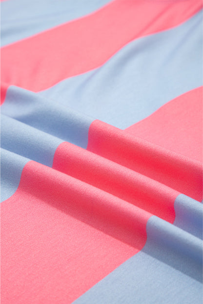 Threaded Pear Blue Stripe Colorblock Patchwork Zip up Plus Size Pullover