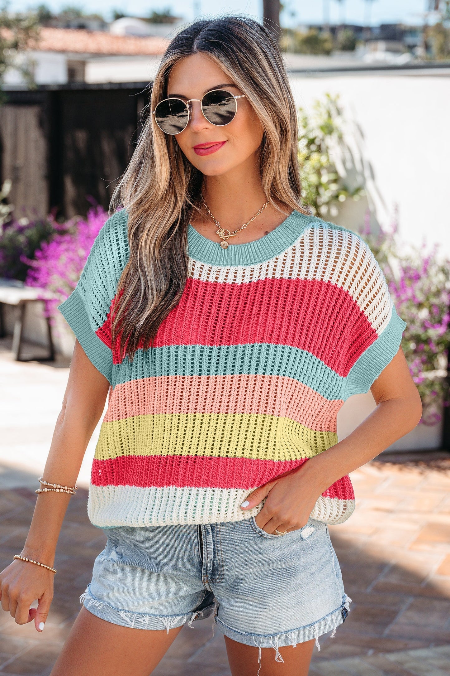 Threaded Pear Joelle Knit Short Sleeve Sweater