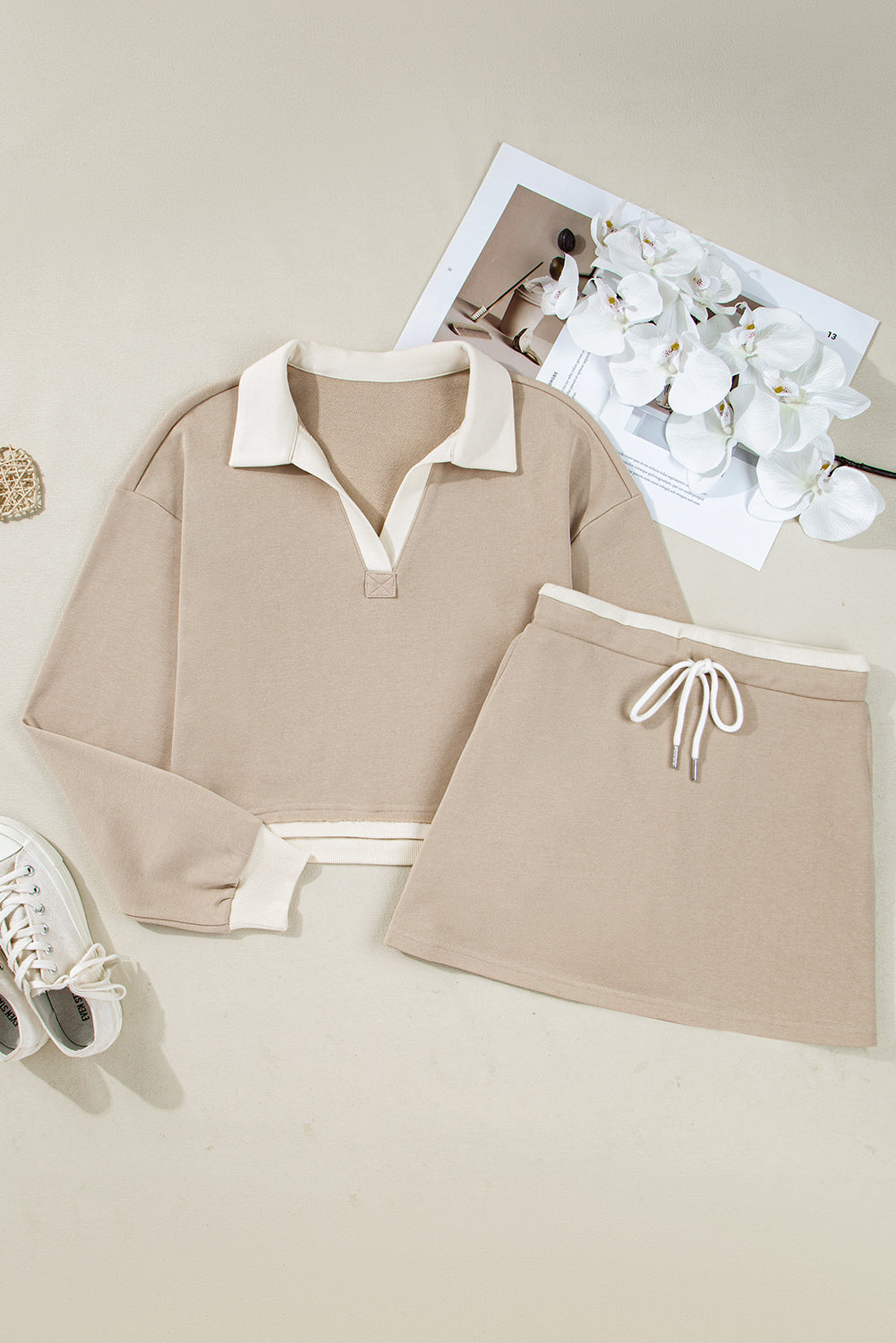 Threaded Pear Valerie Cropped Pullover Drawstring Skirt Set