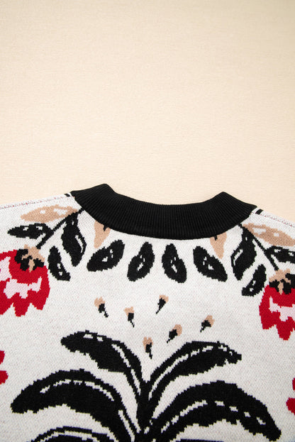 Threaded Pear Selene Print Front Knit Cardigan