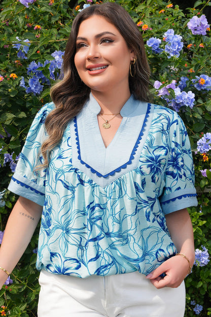 Threaded Pear Aylin Floral Short Sleeve PLUS Blouse