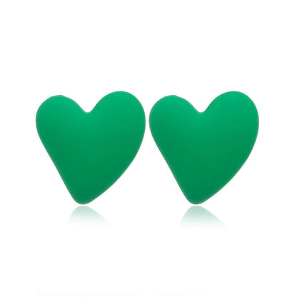 Green Acrylic & Silvertone Heart Stud Earrings