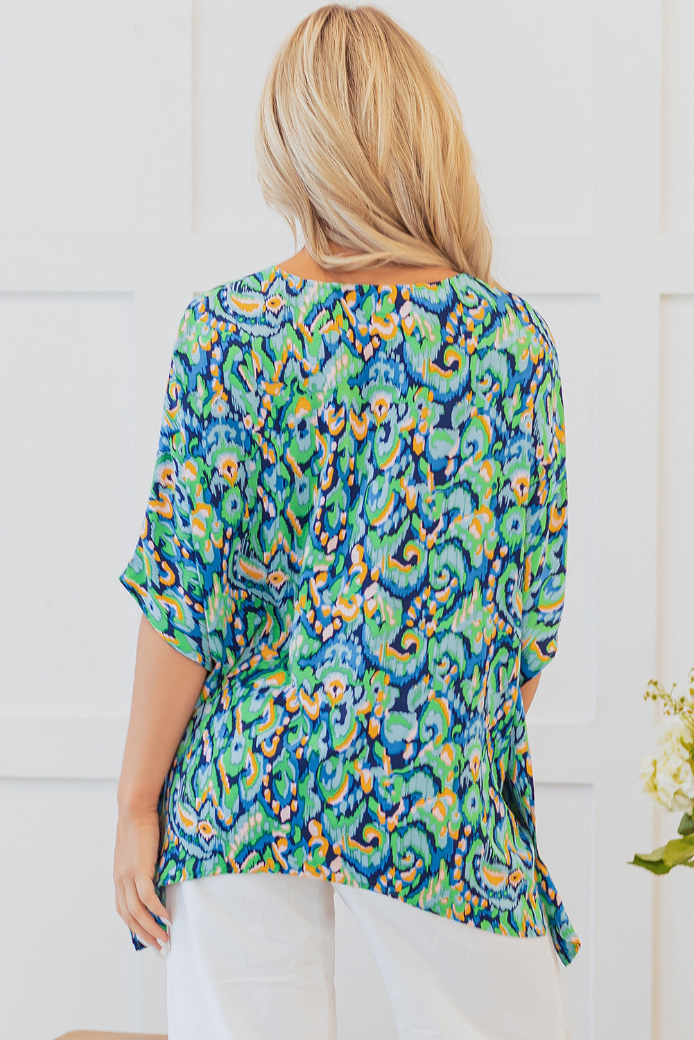 Threaded Pear Madeleine Abstract Loose Fit Tunic Blouse