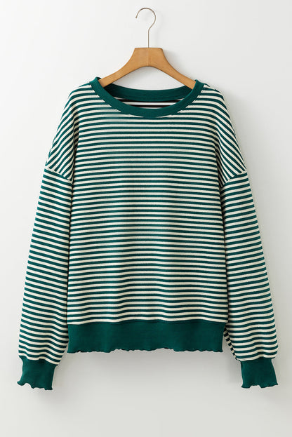 Threaded Pear Angie Stripe Loose Drop Shoulder Long Sleeve Top