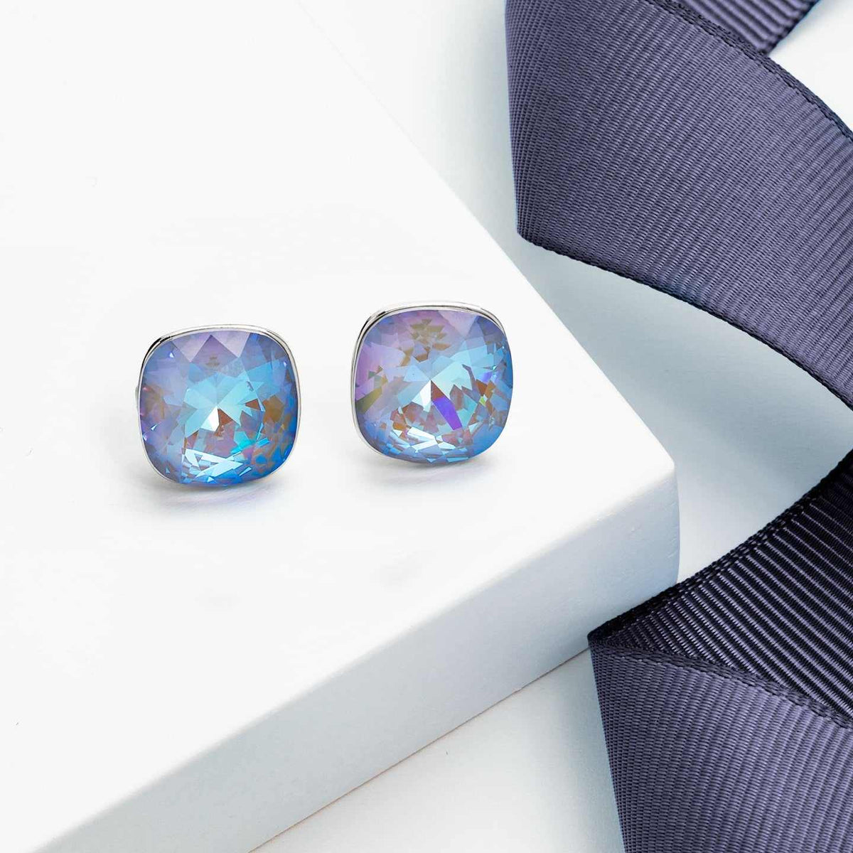 Blue Delite Swarovski Crystal Earrings – Cushion Cut Crystal Stud Earrings