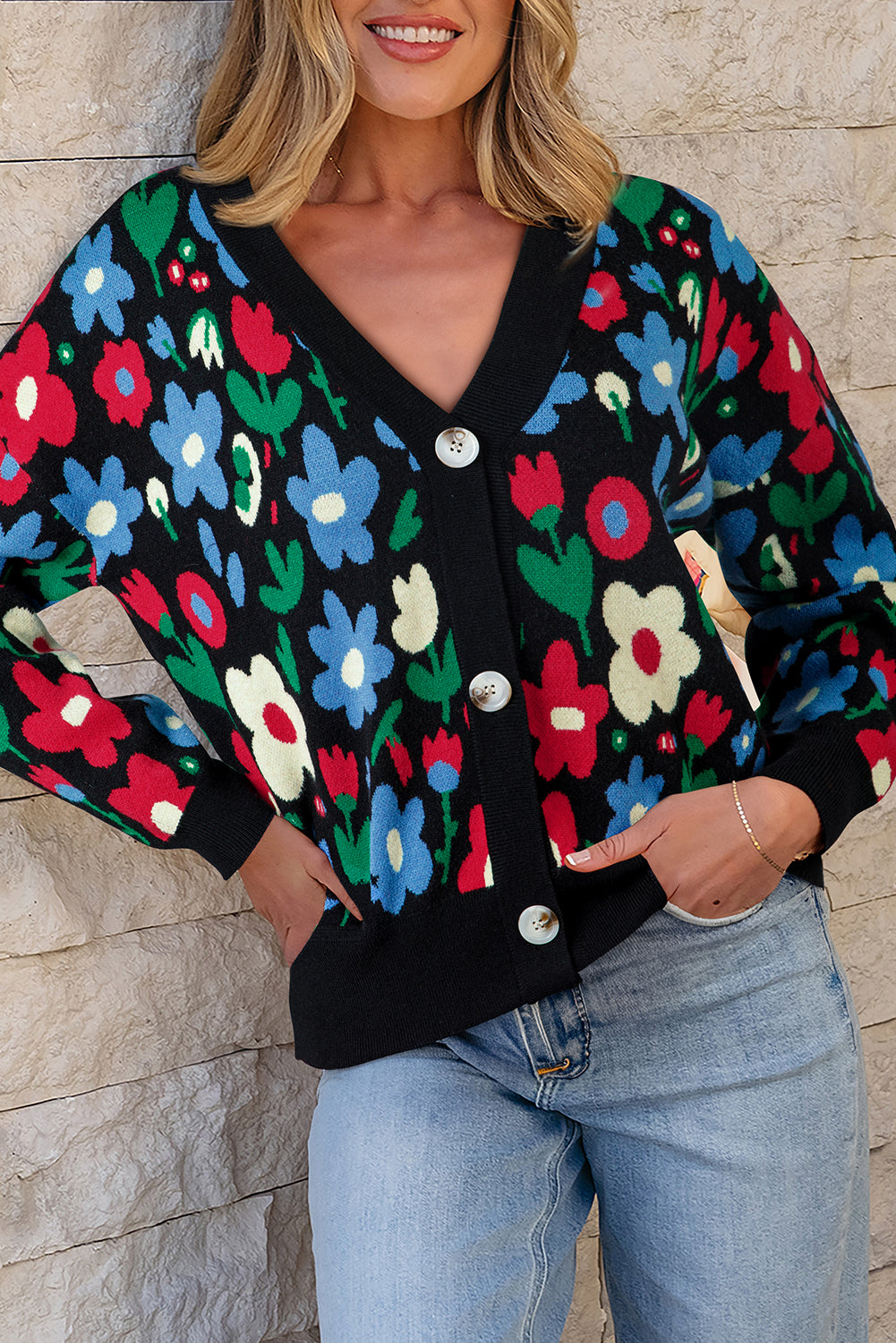 Threaded Pear Zariah Print Short Cardigan Sweater