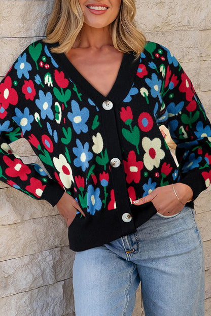 Threaded Pear Zariah Print Short Cardigan Sweater