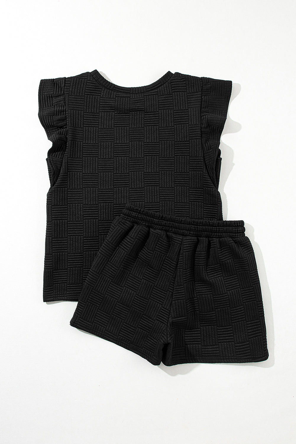 Threaded Pear Pearl Textured Ruffled Sleeve Tee and Shorts Set