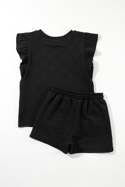 Threaded Pear Pearl Textured Ruffled Sleeve Tee and Shorts Set