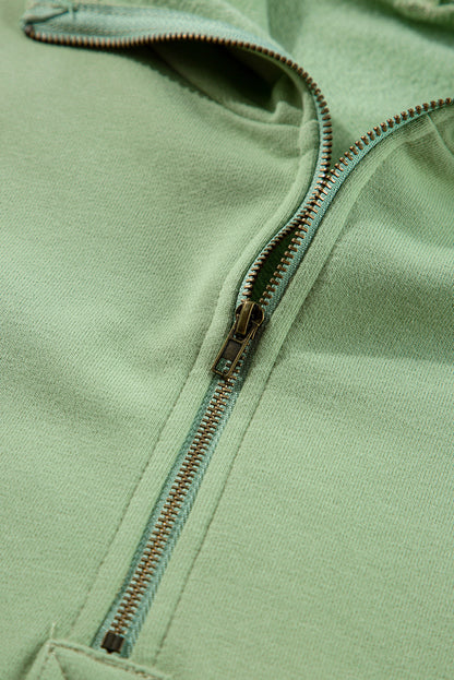 Threaded Pear Kate Fleece Lined Half Zipper Kangaroo Pockets Loose Hoodie