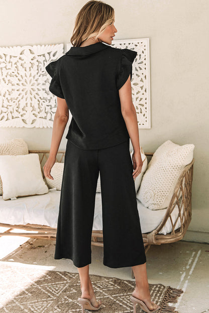 Threaded Pear Alyssa Textured Flutter Sleeve Top