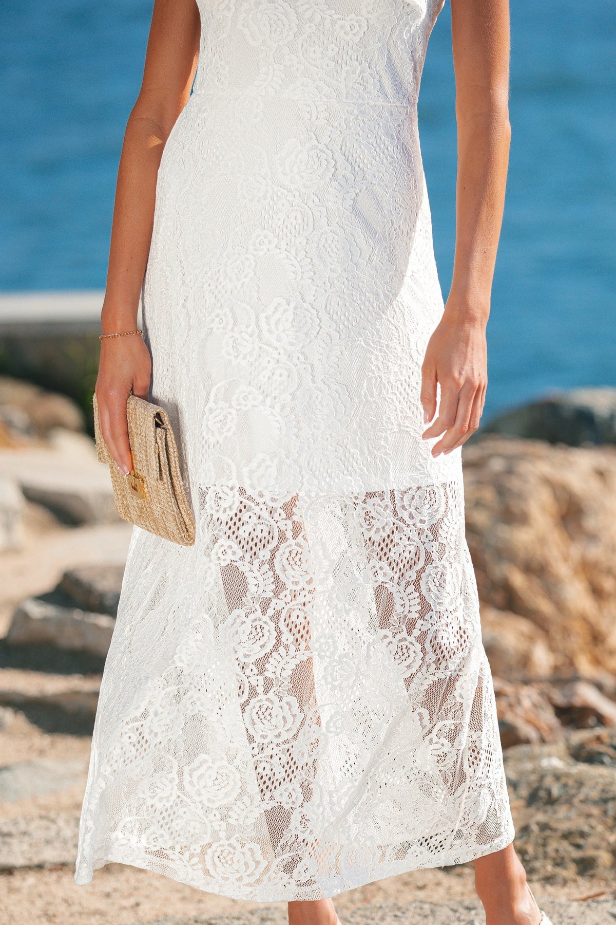 Threaded Pear Maxine Lace Overlay Long Dress