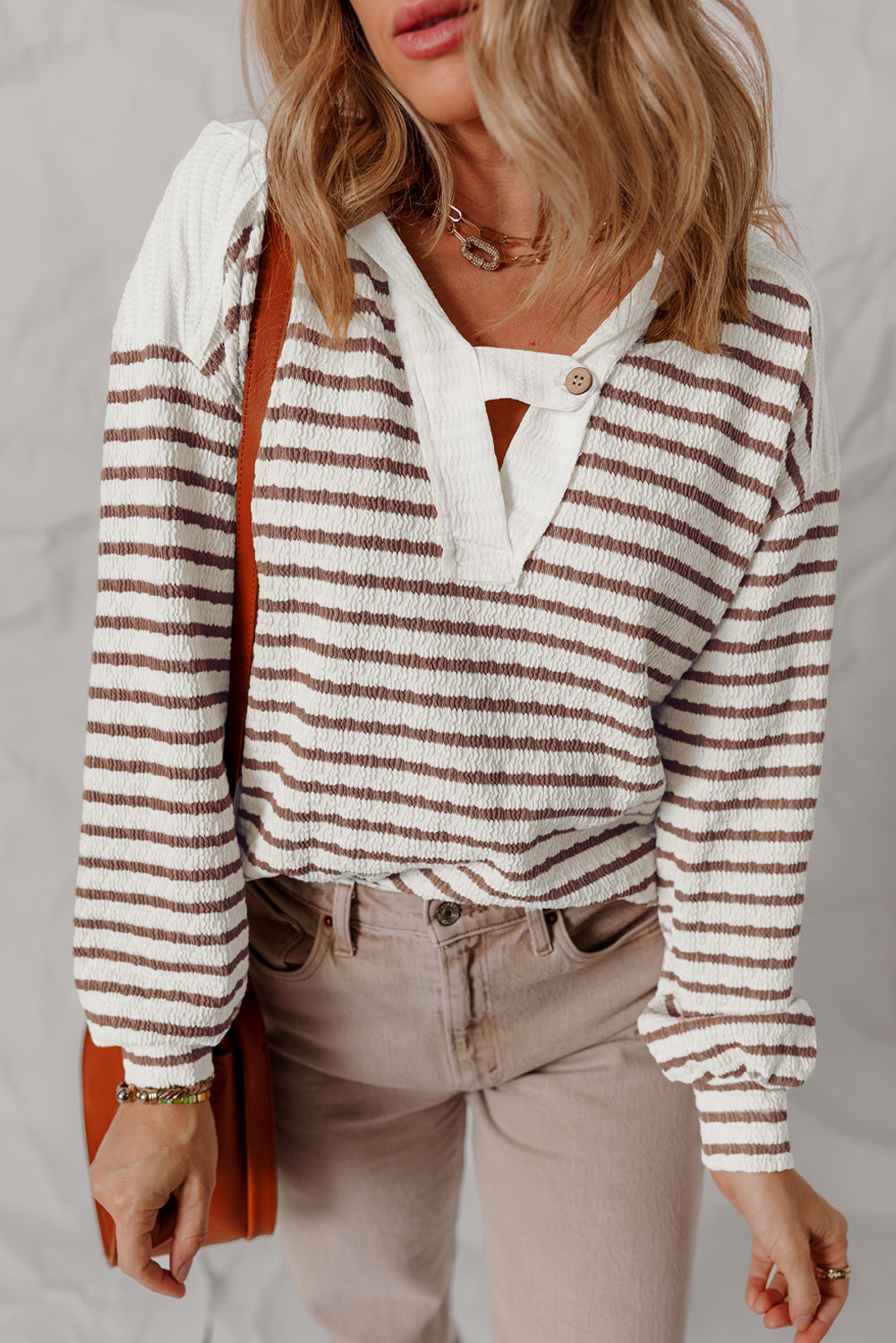 Threaded Pear Ayla Stripe Textured Hooded Long Sleeve Top
