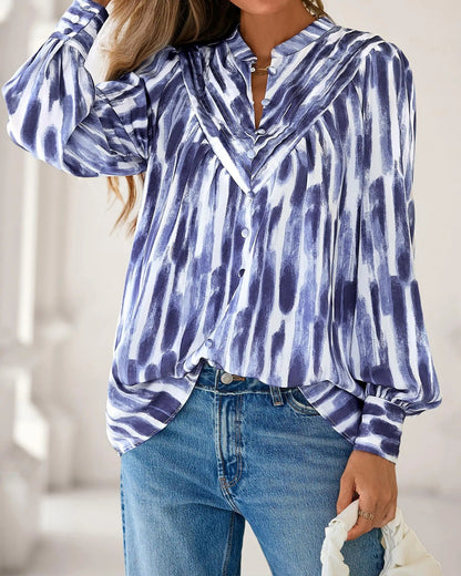 Women's Boho Floral V-Neck Half Button Down Blouse