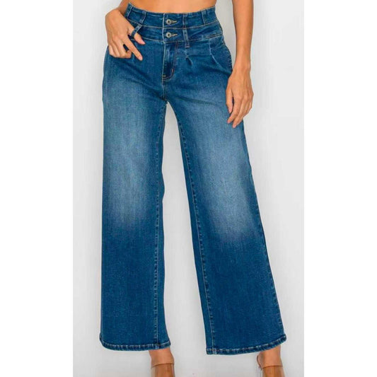 Women’s Wide-Leg Medium Blue Jeans | Comfortable Elastic Waist Denim Trousers | Trendy Relaxed Fit Wide-Leg Pants | Casual High-Sense Soft Denim for Women | 2026 Urban Everyday Wear Jeans