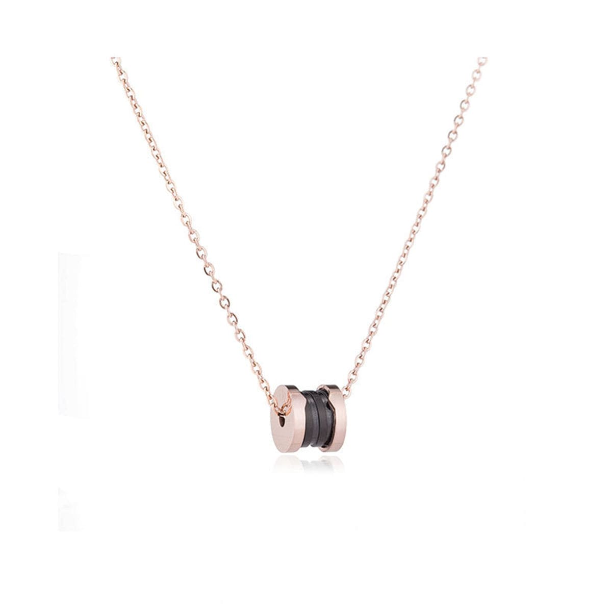 Black Acrylic & Rose Goldtone Coil Pendant Necklace