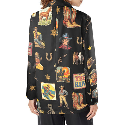 Baha Ranch Vintage Cowboy Collage Western Women's Blazer