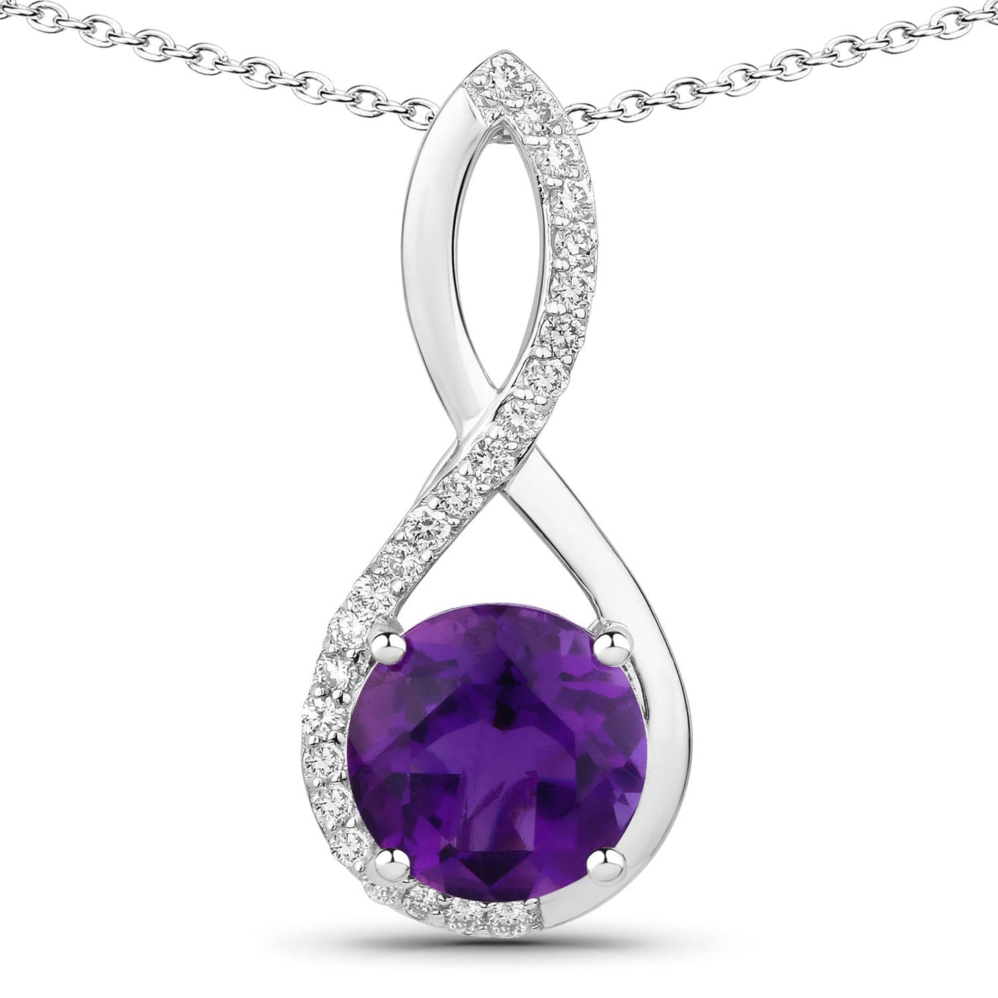Genuine Amethyst and Lab Diamond Silver Crossover Pendant Necklace